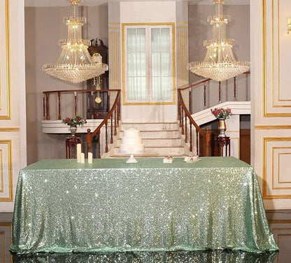 SquarePie Sequin Tablecloth 60 x 120 Inch Mint Green Sparkly Table Linen for Wedding Party