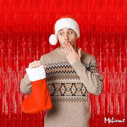 4 Pack Red Fringe Curtain Backdrop, 3.2Ft x 6.6Ft Metallic Tinsel Foil Fringe Streamers Curtains Background for Photo Booth Birthday Wedding Baby Shower Party Thanksgiving Christmas Decorations