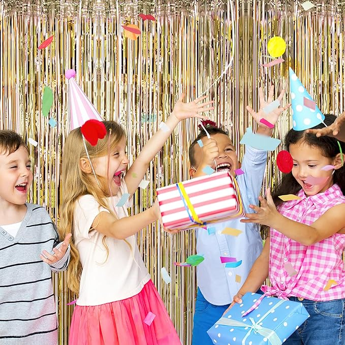 5 Pack Champagne Gold Fringe Curtains (3.2ft x 8.2ft) for Birthday, Wedding, Christmas Decoration