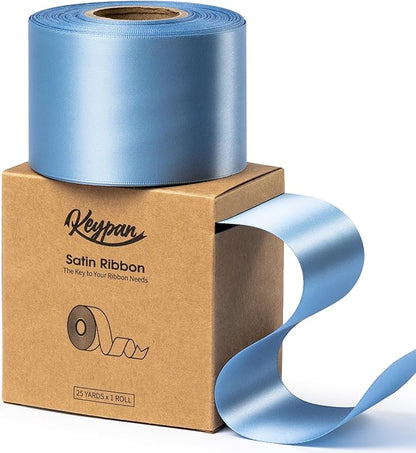 French Blue Satin Ribbon 2.5 Inch Double-Faced Ribbons 25 Yards for Gift Wrapping Flower Bouquet Wedding Paper Bows Invitations Crafts