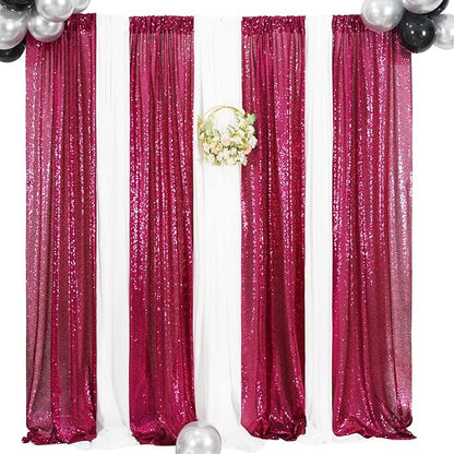 Poise3EHome Hot Pink Sequin Backdrop Curtains,4 Panels 2FTx8FT Glitter Background for Party Birthday Party Baby Shower Wedding Christmas Thanksgiving Halloween Holiday Festival Decor