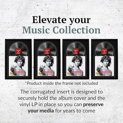 Creative Picture Frames 16" x 24" Jukebox Vinyl Frame Display with Double Matting, LP Record Album Frame for Wall Decor, Black/Black, 1 Count