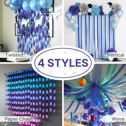 PartyWoo Crepe Paper Streamers 4 Rolls 328ft, Pack of Crepe Paper Navy Streamers Party Decorations, Crepe Paper for Birthday Decorations, Party Decorations, Wedding Decorations (1.8 in x 82 Ft/Roll)