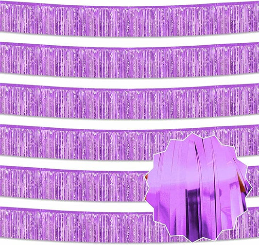 6 Pack 10 Ft Light Purple Foil Fringe Garland Metallic Streamers Tinsel Banner Wall Hanging Garland Backdrop for Parade Floats, Halloween, Christmas, Thanksgiving, New Year Party Decorations