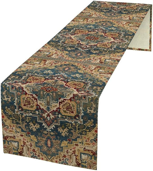 Boho Bohemia Style Table Runner, Country Rustic Farmhouse Vintahe Colorful Geometry Print Table Runner for Home Kitchen Dinner Party Holiday Decor, 13x90inch