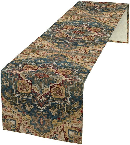 Boho Bohemia Style Table Runner, Country Rustic Farmhouse Vintahe Colorful Geometry Print Table Runner for Home Kitchen Dinner Party Holiday Decor, 13x108inch