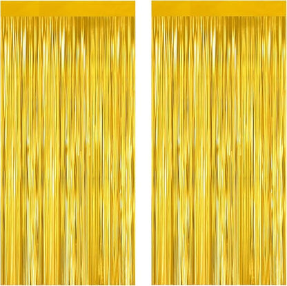 Gold Foil Fringe Curtain 3.3×8.3FT 2 Packs, Metallic Tinsel Curtains Party Streamers for Birthday Graduation Baby Shower Decoration (2pcs,3.3FT×8.3FT, Gold)