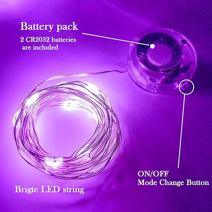 Twinkle Fairy Lights Battery Operated 3 Modes with Timer Firefly Lights 20 LED on 7.2 feet Silvery Copper Wire for DIY Wedding Party Christmas Halloween Centerpiece Decorations 15 Pack (Purple)