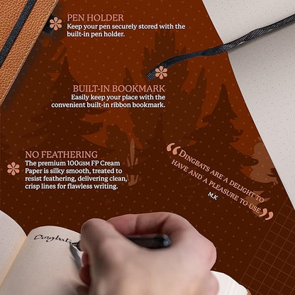 Dingbats* Wildlife Dotted Writing Journal Notebook A5 - Vegan Leather Hardcover - Ideal for Work, Travel - Pocket, Elastic Closure, & Bookmark