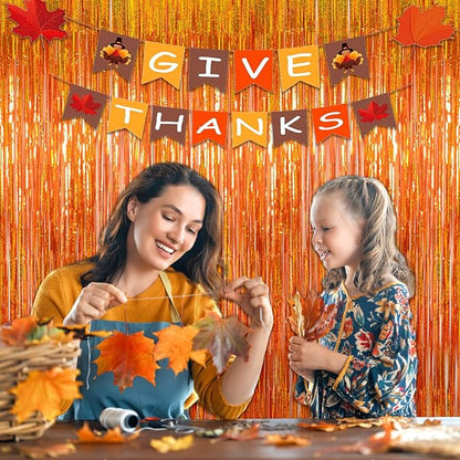 Reusable Foil fringe Curtains Halloween Decor Indoor Party Decorations - Melsan 3 Pack 3.2 x 8.2 ft Tinsel Curtain Party Photo Backdrop for Birthday Party Baby Shower or Graduation Decorations (Orange)