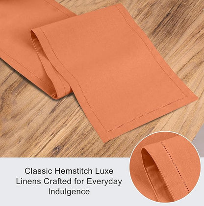 Ruvanti Linen Table Runner 90 Inches, Classic Hemstitch, Washable, Reusable, Non-Slipping, Stain Resistant- Perfect for Parties, Weddings, Dinners, Thanksgiving, Christmas, Indoor use – Orange