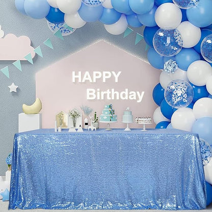 SquarePie Sequin Tablecloth 50 x 72 Inch Baby Blue Sparkly Table Linen for Wedding Party