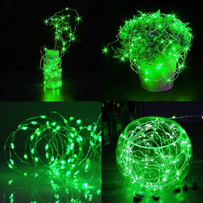 WATERGLIDE 12 Pack Fairy Lights Battery Operated (Included), 7 ft 20 LED Mini String Lights, Waterproof Silver Wire Firefly Starry Light for DIY Christmas St. Patricks Day Mason Jars Decor, Green