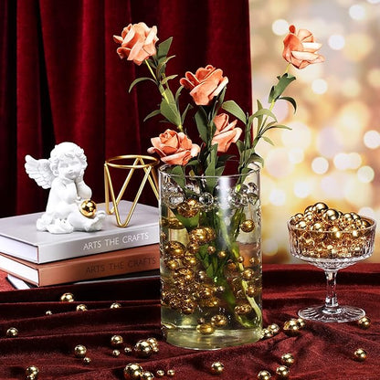 150 Pieces Vase Filler Faux Pearls Vase Makeup Beads No Hole Gloss Bead Mixed Sizes Round Pearl for Home Party Wedding Decor, 8/14/20 mm(Gold)