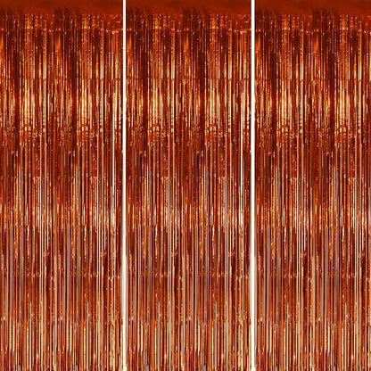 3 Pack Foil Fringe Backdrop - Bronze Shiny Tinsel Curtains for Party Decoration/Photo Booth Props - 3.3x8.2 FT Metallic Foil Backdrop for Birthday, Wedding, Graduation, Christmas.