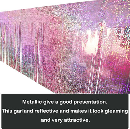 4 Pack Total 40 Feet Foil Fringe Garland Lilac Metallic Wall Hanging Drapes Tassel Skirting Tinsel Streamers for Parade Float Trailer Mardi Gras Party Birthday Wedding (Iridescent Purple)
