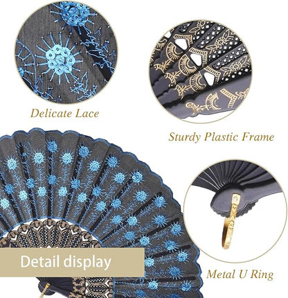 QIRMIZI 10 Pack Fabric Folding Handheld Fans, Perfect for Weddings, Parties, and Dancing,Light Blue