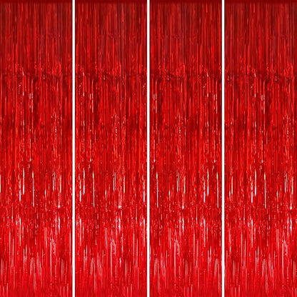 GOER 3.2 ft x 8.2 ft Metallic Tinsel Foil Fringe Curtains Party Photo Backdrop Party Streamers for Birthday,Graduation,New Year Eve Decorations Wedding Decor (4 Packs,Red)