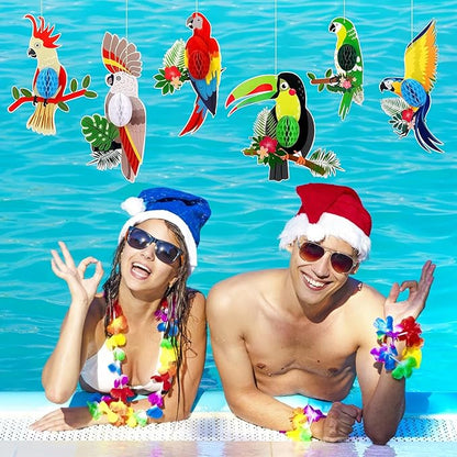 6 Pieces Tropical Birds Honeycomb Cutouts, Large Parrot Hanging Decor Parrot Honeycomb Paper Cutouts for Summer Luau Rainforest Tropical Party Decorations