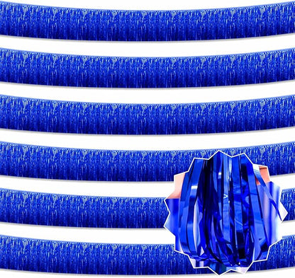 6 Pack 10 Ft Blue Foil Fringe Garland Metallic Streamers Tinsel Banner Wall Hanging Garland Backdrop for Parade Floats, Halloween, Christmas, Thanksgiving, New Year Party Decorations