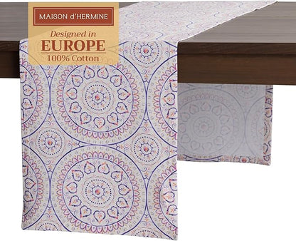 Maison d' Hermine Table Runner 100% Cotton Single Layer Table Runners 108 inches Long Decorative for Home Kitchen Dining Party Baby Shower Wedding Bridal Shower Spring Summer (Mandala, 14.50" x 108")
