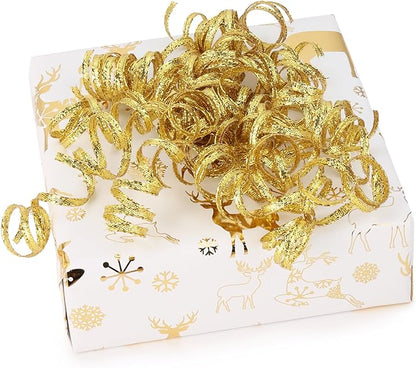 6" Metallic Gold Christmas Curly Ribbon Bows for Gift Wrapping Self Adhesive Gift Bows for Holiday Decor, Baskets, Birthday, Wedding, Presents, Party Favors Decorations 6 Counts