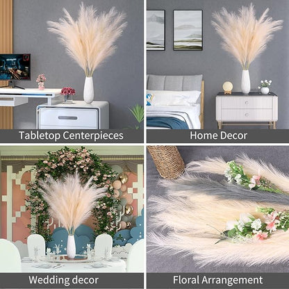 EVODIS Pampas Grass Decor Tall, 43"/110cm Faux Pampas Grass 6 Stems Large Pompass Grass Branches Tall Bulk Boho Flower Arrangement for Home Room Wedding Party Decor (Taupe)