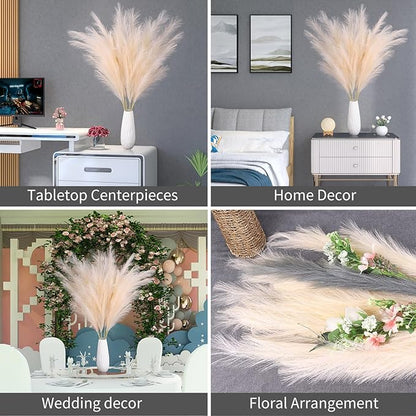Faux Pampas Grass 6 Stems, Artificial Pampas Grass - 43 inch Total Extra Large Pompass Grass Tall Pompous Boho Flower Arrangement and Floor Vase Filler Home Decor for Room Wedding Party (Blue)