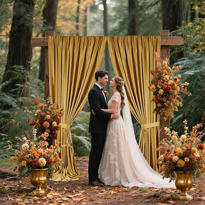 Sugargirl 10x10FT Gold Backdrop Curtains Polyester Photo Backdrop Drapes Curtains 2 Panels with Rod Pockets for Party Birthday Wedding Photography Home Decoration