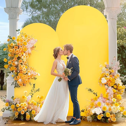 6FT Yellow Arch Backdrop Cover - Polyester Fitted Wedding Arch Stand Covers Round Top Chiara Arch Backdrop Cover for Birthday Party Banquet Photo Background Decoration