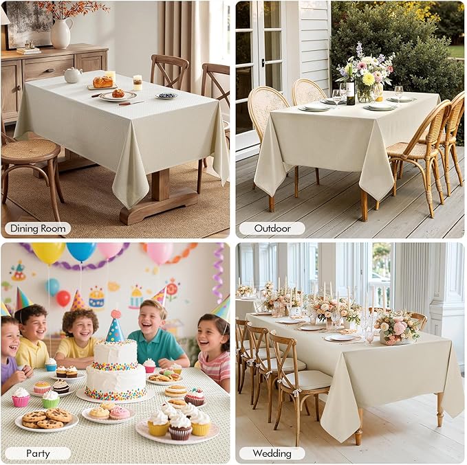 MIULEE Natural Linen Cottton Table Cloth Rectangle Tablecloth Waterproof Spillproof Cross-Star Textured Table Cltoth Decorative Farmhouse Style for Dining Party Weddings 60x104 Inch
