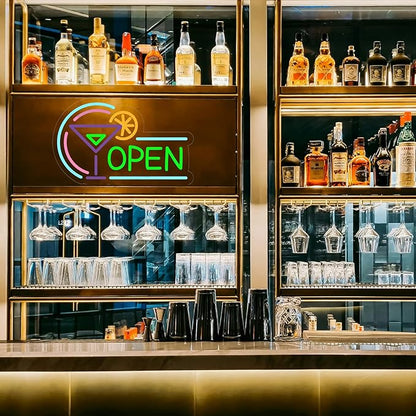 Open Neon Signs for Business, USB Dimmable Cocktails Neon Light for Beer Bar Pub Coffee Home Man Cave Stores Hotel Party Window Wall Decor