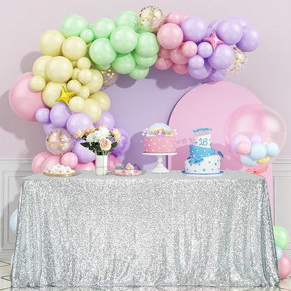 SquarePie Sequin Tablecloth 60 x 120 Inch Silver Reflect Lights Bling Sparkly Table Cloth for Wedding Party