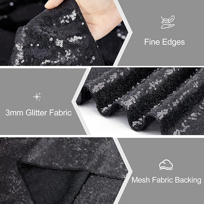 Sequin Table Runners 2 Pieces Black Table Runners 12x72Inch Glitter Dining Table Cover for Party Wedding Birthday Reception Banquet Decoration Halloween Party Chair Sashes