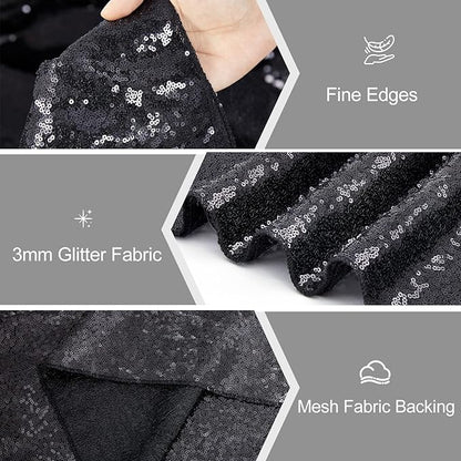 Sequin Table Runners 2 Pieces Black Table Runners 12x72Inch Glitter Dining Table Cover for Party Wedding Birthday Reception Banquet Decoration Halloween Party Chair Sashes