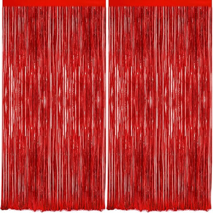 2Pack Red Foil Fringe Curtain, Glitter Red Metallic Tinsel Foil Fringe Curtains Photo Booth Backdrop for Birthday Party, Door Streamers for Wedding Bridal Shower Bachelorette Xmas Party Decorations