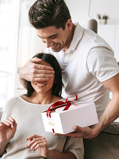 MESHA 8×8×4'' Gift Boxes with Ribbons,10PC White Gift Box with Lid, Thank you Box for Gifts,Candy Treat Boxes for Presents