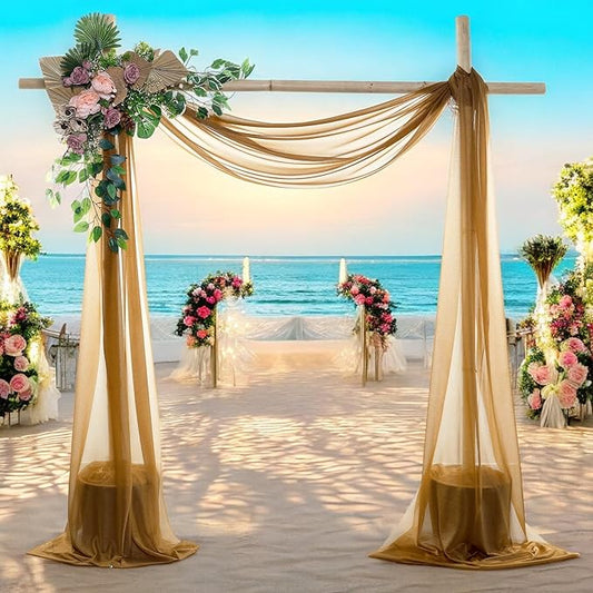 MDS Halloween Chiffon Draping Fabric - 1 Panel, 30" Wide x 75ft Long - Sheer Spooky Arbor & Canopy Drapery for Haunted House Backdrops, Party Ceilings, DIY Costumes & Themed Events - Mocha