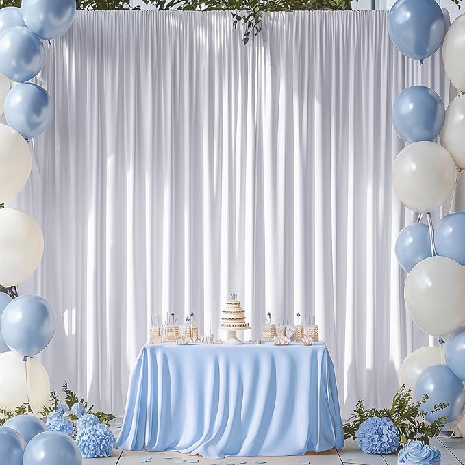 30ftx14FT Wrinkle Free White Backdrop Curtain, 6 Panels 14FT Height White Wedding Backdrop Drapes, Silky Polyester Back Drop Cloth for Birthday Photography Background Party Backdrop Draping