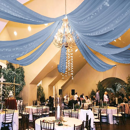 6 Panels Dusty Blue Ceiling Drapes for Wedding 5ftx20ft Chiffon Fabric Arch Draping Curtains Sheer Drapery for Party Ceremony Birthday Baby Shower Reception Stage Swag Ceiling Decorations