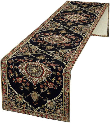 Vintage Boho Floral Table Runner, Rustic Country Farmhouse Black Bohemia Flower Pattern for Home Kitchen Table Decor Dining Cafe Room Wedding Party Decor 13x72in