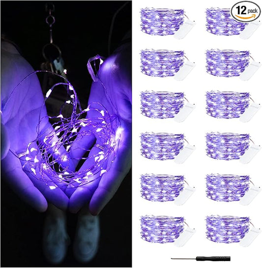 12 Pack Fairy Lights Battery Operated String Lights，7FT 20LED Waterproof Silver Wire Christmas Lights Outdoor,Firefly Mini Lights for Bedroom Party Birthday Wedding Home Decor