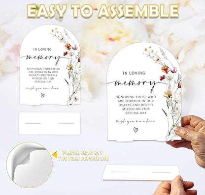 Boho Floral In Loving Memory Sign, 6 x 8 Inch White Arch Acrylic Wedding Sign with Holder, Wedding Sign for Ceremony and Reception, Wedding Decoration, Wedding Supplies - BX05