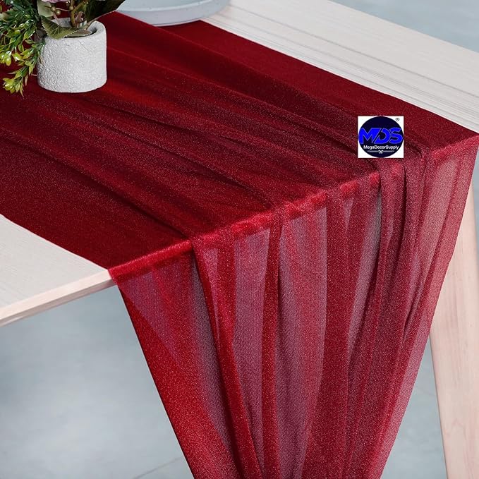MDS Halloween Chiffon Table Runner - 12 Pack, 29 x 170 Inches, 14ft Each - Sheer Spooky Table Runners for Haunted House Parties, Trick-or-Treat Tables, Witchy Décor, Wedding & Events - Apple red