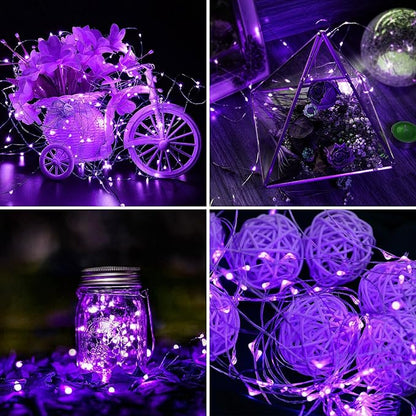 Aogist 12 Pack Fairy Lights 3 Modes 7ft 20 LED Waterproof,Battery Operated Silver Wire Firefly Starry Moon Mini String Lights for Mason Jars Christmas Halloween DIY Crafts Wedding Party Bedroom,Purple