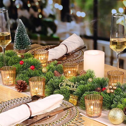 8PCS Vintage Ribbed Gold Votive Candle Holders, Glass Candle Holder for Wedding Decorations, Tealight Candle Holder for Table Centerpiece, Diwali, Home and Party Decorations