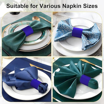 Polymer Material Reusable Napkin Band, Glue-Free Tear-Proof Water Resistant Oil-Proof Napkin Bands Set of 50(Front Blue Color and Back White), 6 Adjustable Sizes Napkin Rings