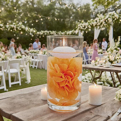 24 Pcs Floating Candles for Centerpieces and Floating Flowers Vase Fillers for Centerpieces Orange Artificial Flowers for Wedding Table Party Home Decoration