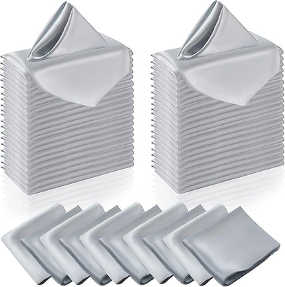 Manyshofu 60 Pieces Silver Satin Napkins - 20x20 Inches Cloth Napkins, Square Satin Fabric Napkins Set - Elegant & Reusable Table Napkins for Wedding Dinner Party Lunch Banquet Restaurant Decoration
