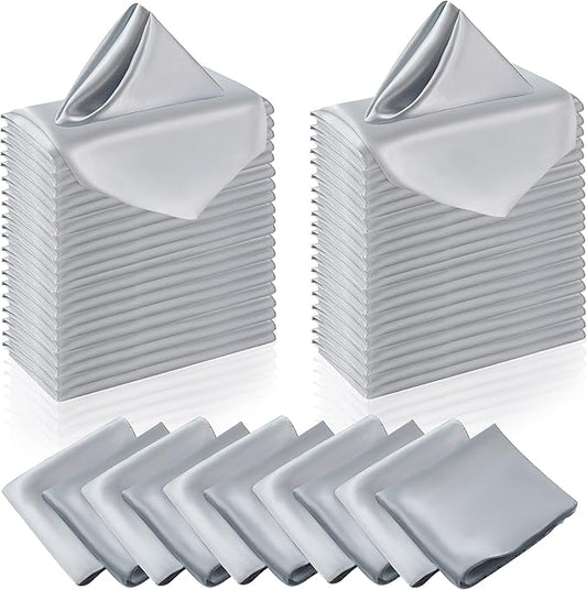 Manyshofu 60 Pieces Silver Satin Napkins - 20x20 Inches Cloth Napkins, Square Satin Fabric Napkins Set - Elegant & Reusable Table Napkins for Wedding Dinner Party Lunch Banquet Restaurant Decoration